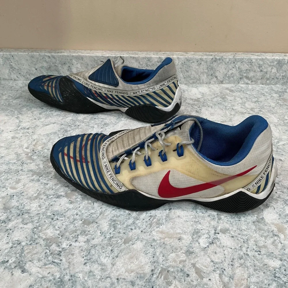 Nike Fencing Shoes Ballestra Size 11 Blue White Red Asymmetric Lacing Athletic
